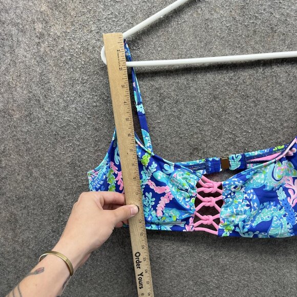 Lilly Pulitzer Bikini Top Womens 14 Blue Floral Lace Up Adjustable Straps Swim - Picture 5 of 11